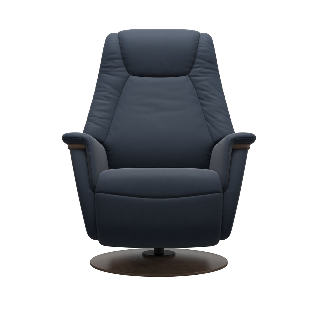 Stressless Max Recliner Wood Base in Paloma Oxford Blue, Walnut, side view
