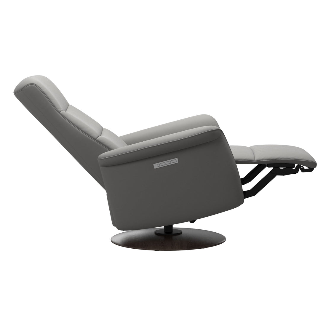 Stressless Mike Recliner Wood Base in Paloma Silver Grey, Wenge, rear three-quarter view