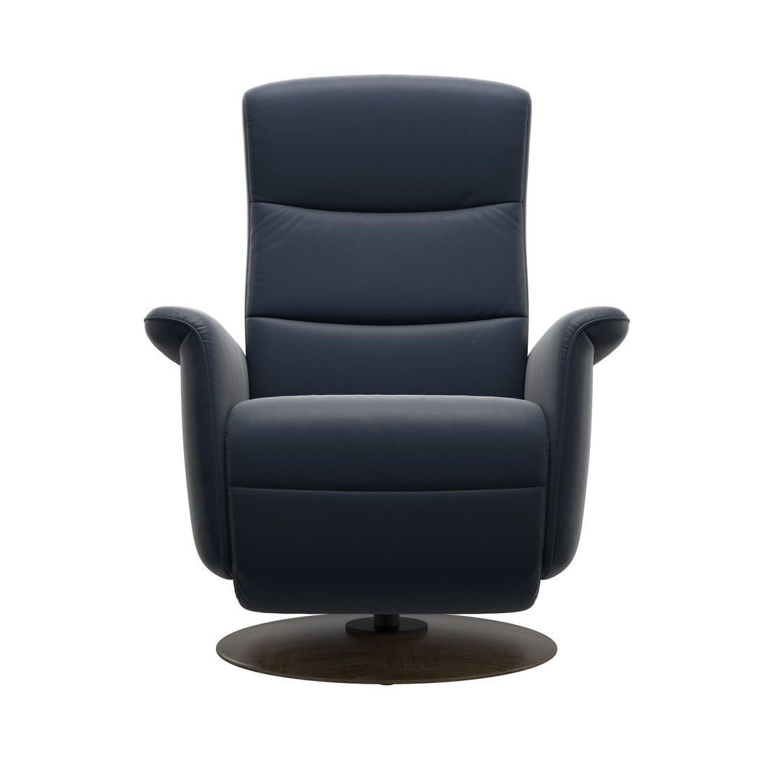 Stressless Mike Recliner Wood Base in Paloma Oxford Blue, Smoked Oak, side view