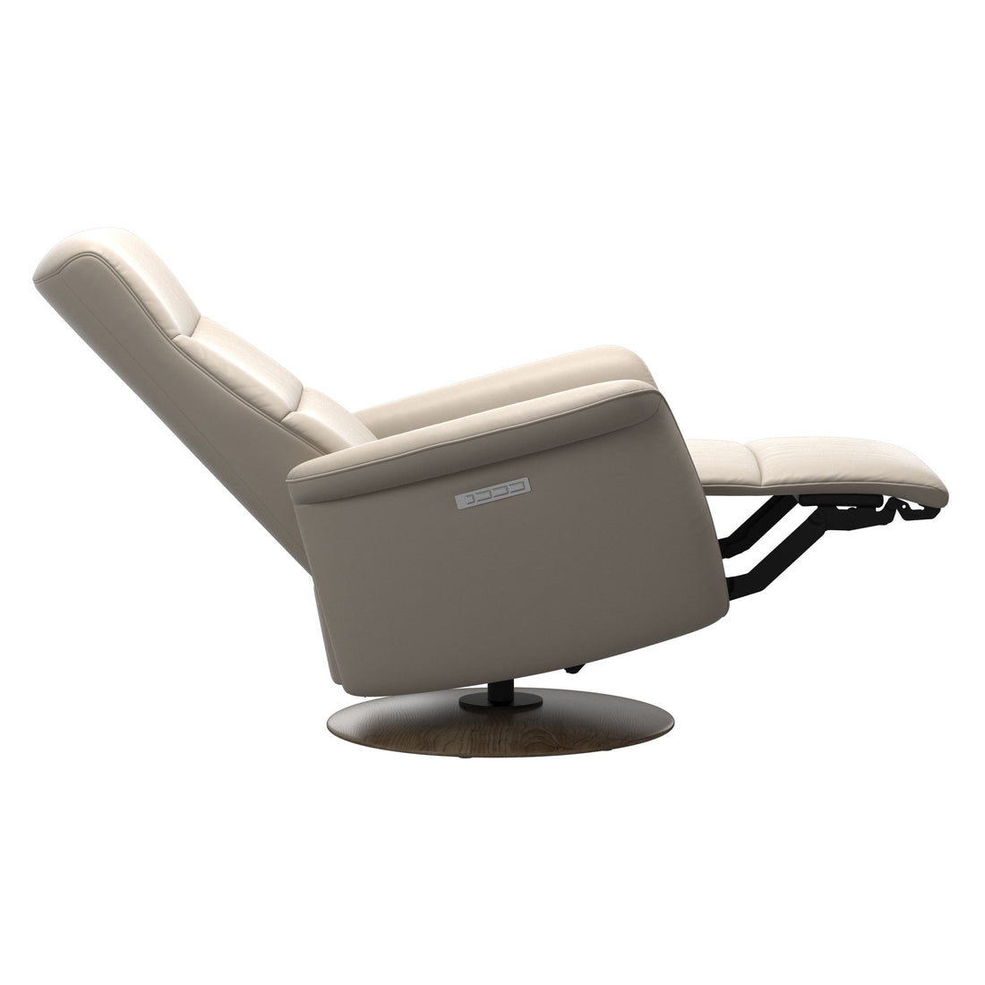 Stressless Mike Recliner Wood Base in Paloma Fog, Smoked Oak, rear three-quarter view
