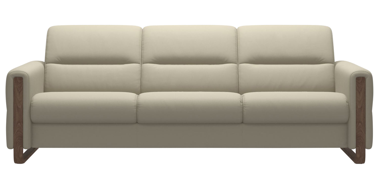 Paloma Leather Light Grey & Walnut Arm Trim | Stressless Fiona 3-Seater Sofa | Valley Ridge Furniture