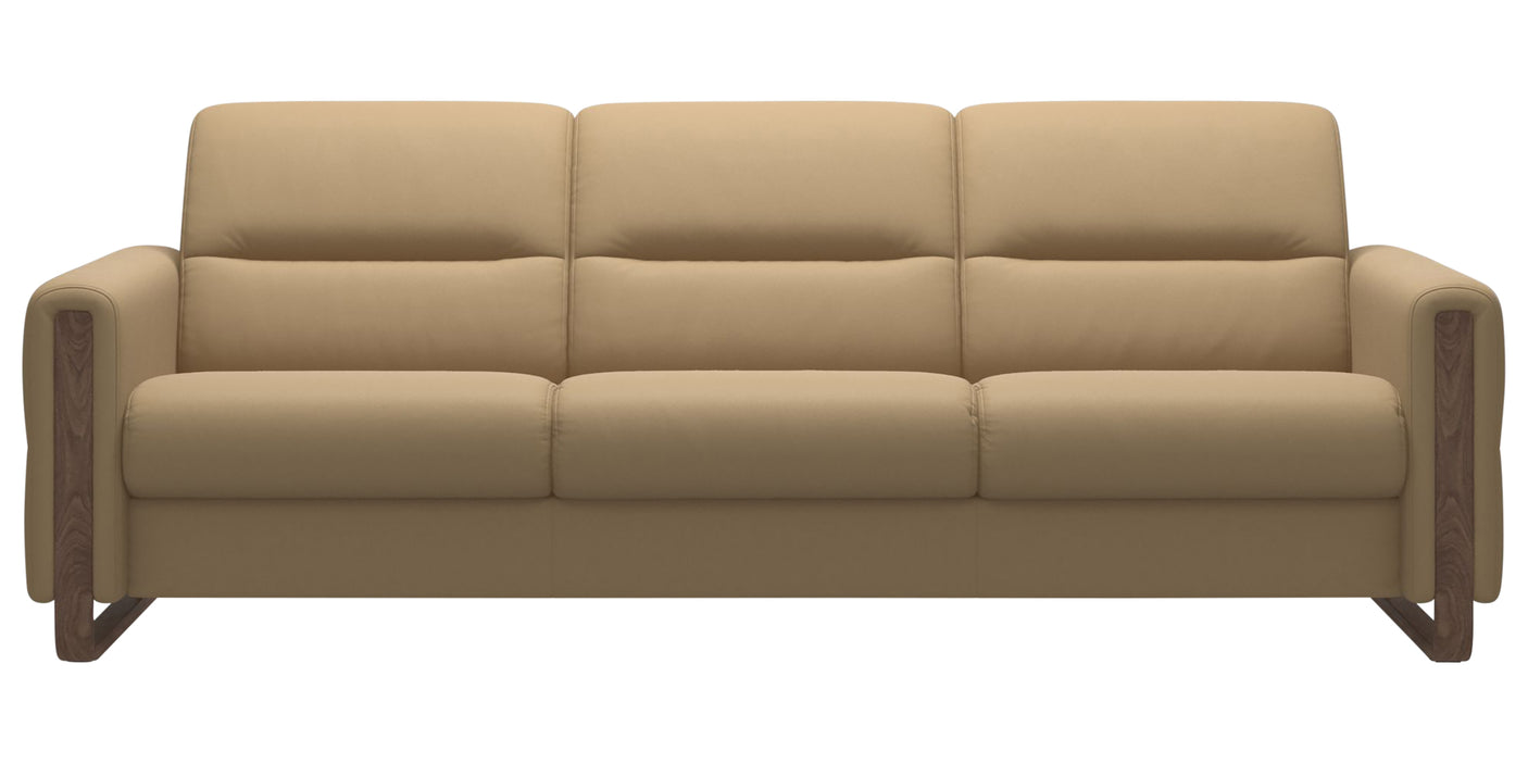Paloma Leather Sand & Walnut Arm Trim | Stressless Fiona 3-Seater Sofa | Valley Ridge Furniture