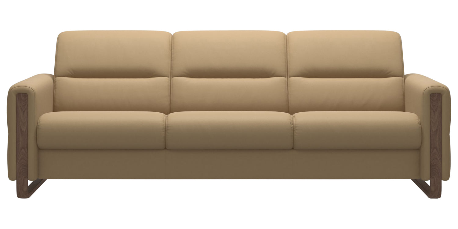 Paloma Leather Sand & Walnut Arm Trim | Stressless Fiona 3-Seater Sofa | Valley Ridge Furniture