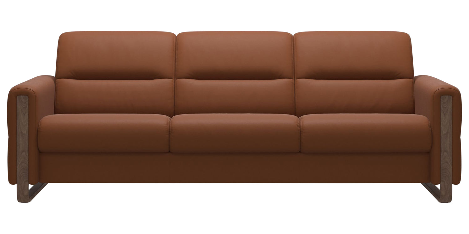 Paloma Leather New Cognac & Walnut Arm Trim | Stressless Fiona 3-Seater Sofa | Valley Ridge Furniture