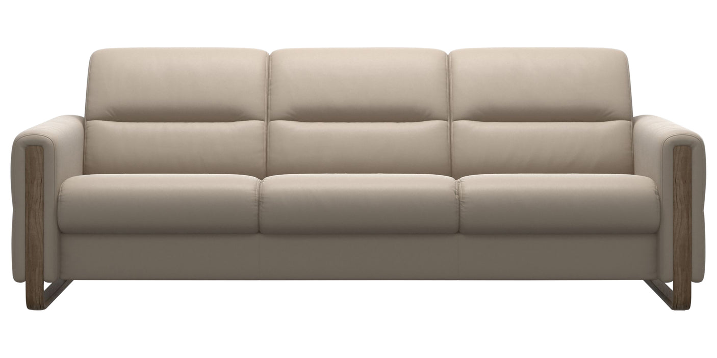 Paloma Leather Mushroom & Smoked Oak Arm Trim | Stressless Fiona 3-Seater Sofa | Valley Ridge Furniture