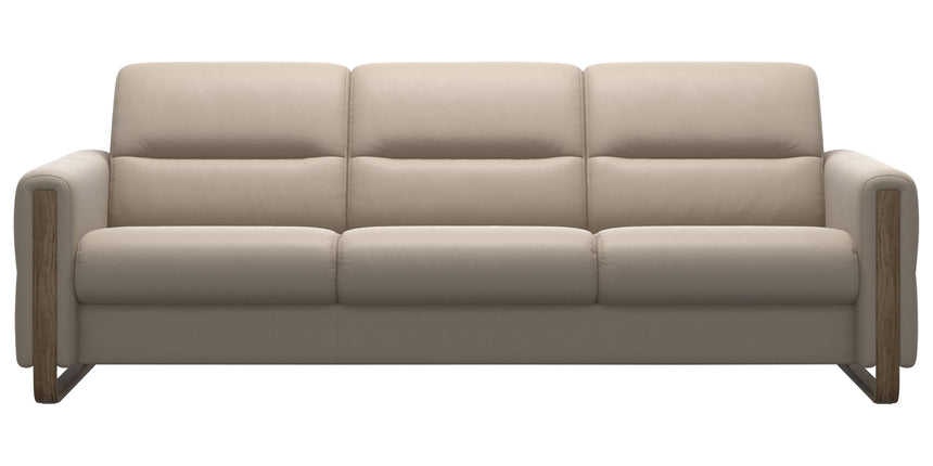 Paloma Leather Mushroom & Smoked Oak Arm Trim | Stressless Fiona 3-Seater Sofa | Valley Ridge Furniture