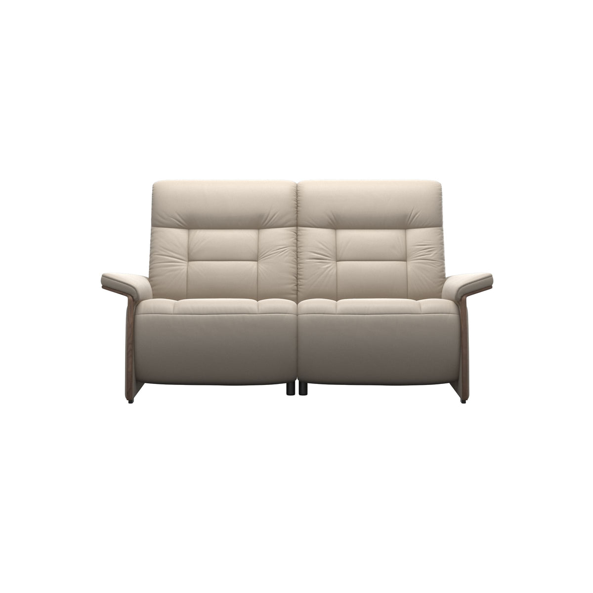 Stressless Mary Wood 2-Seater Sofa with 2 Power Seats in Paloma Fog, Walnut, front view