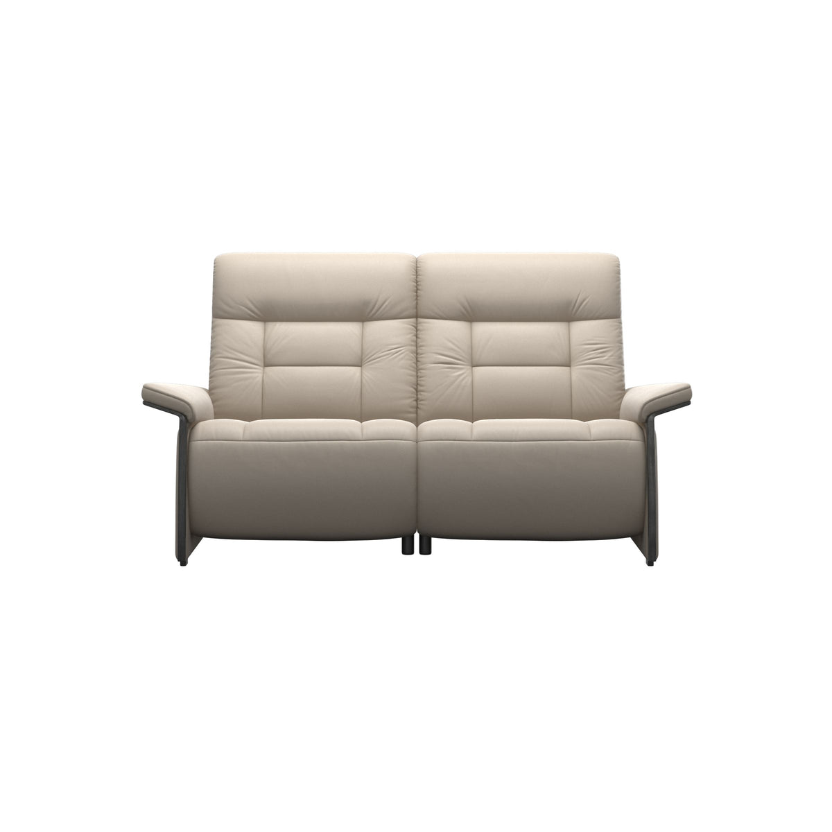 Stressless Mary Wood 2-Seater Sofa with 2 Power Seats in Paloma Fog, Grey, front view