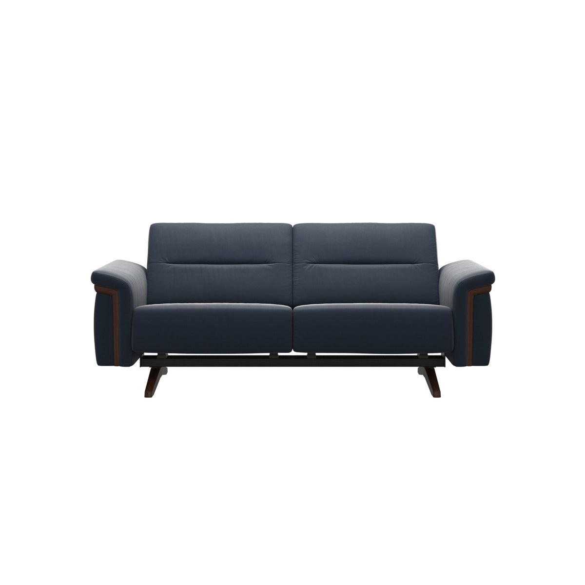 Stressless Stella Wood 2-Seater Sofa in Paloma Oxford Blue, Brown, front view