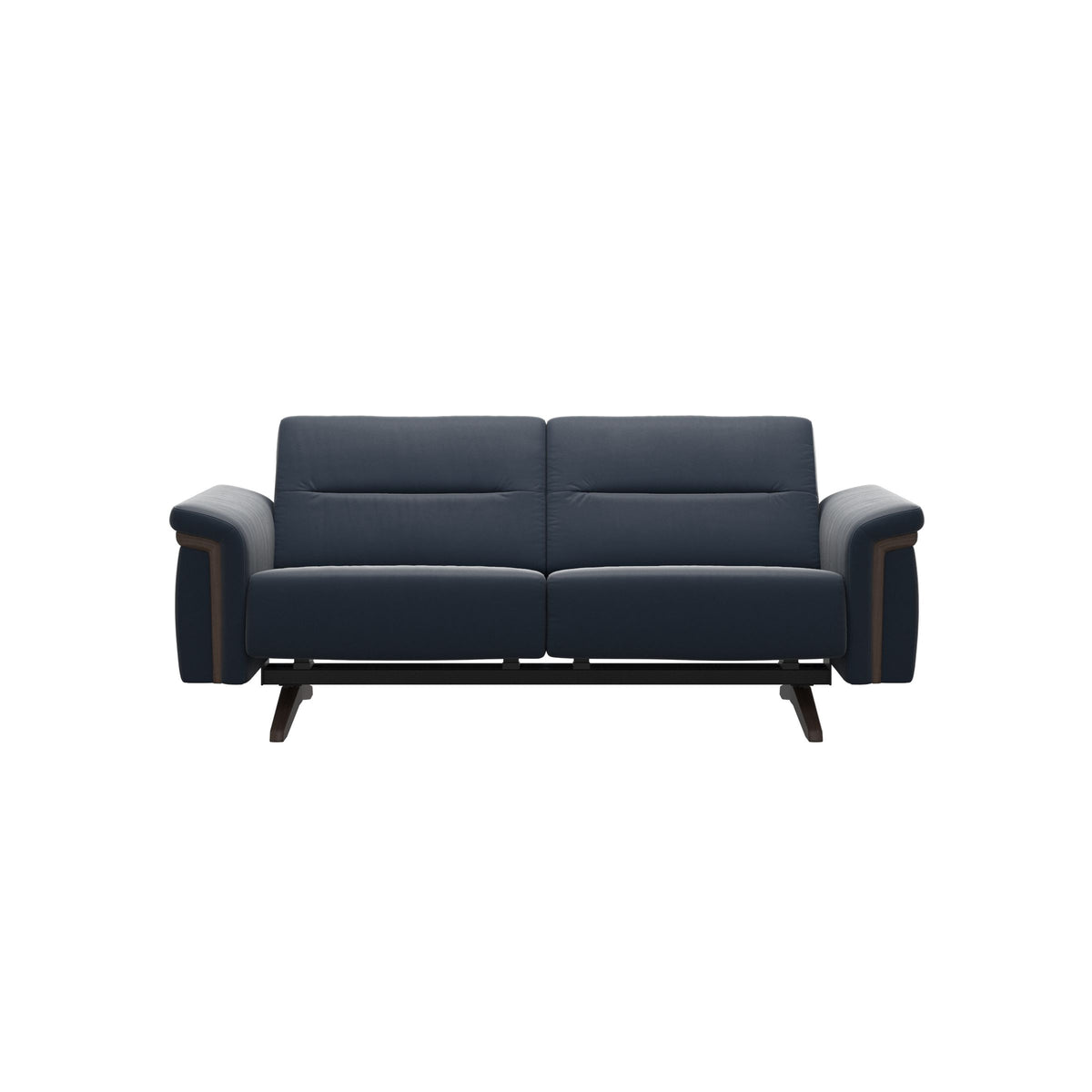 Stressless Stella Wood 2-Seater Sofa in Paloma Oxford Blue, Wenge, front view
