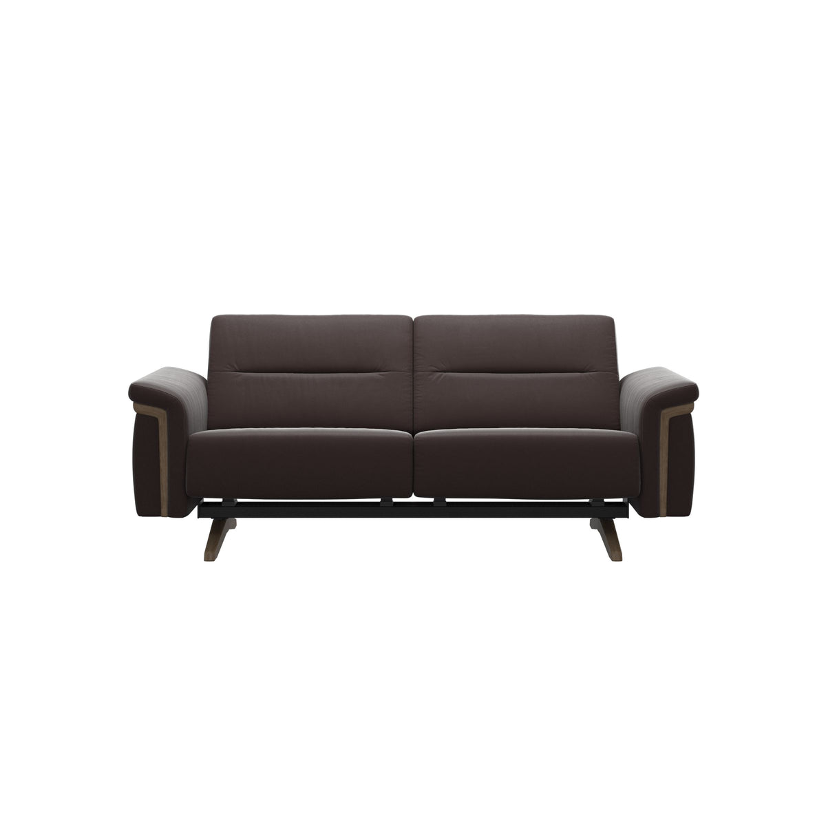 Stressless Stella Wood 2-Seater Sofa in Paloma Chocolate, Smoked Oak, front view