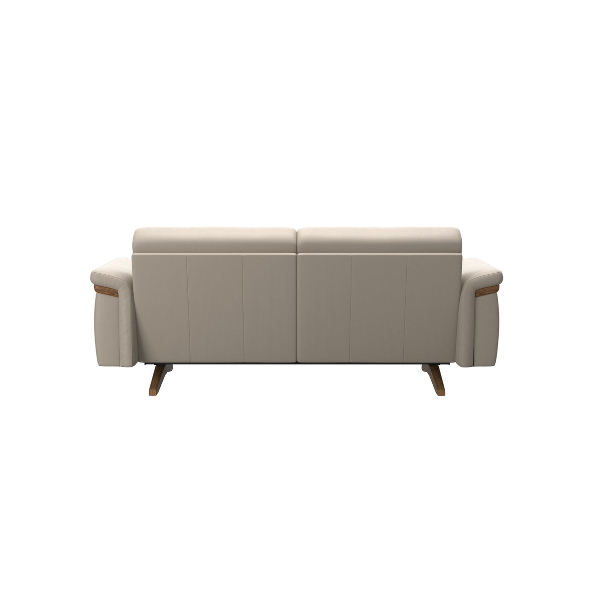 Stressless Stella Wood 2-Seater Sofa in Paloma Fog, Teak, rear three-quarter view