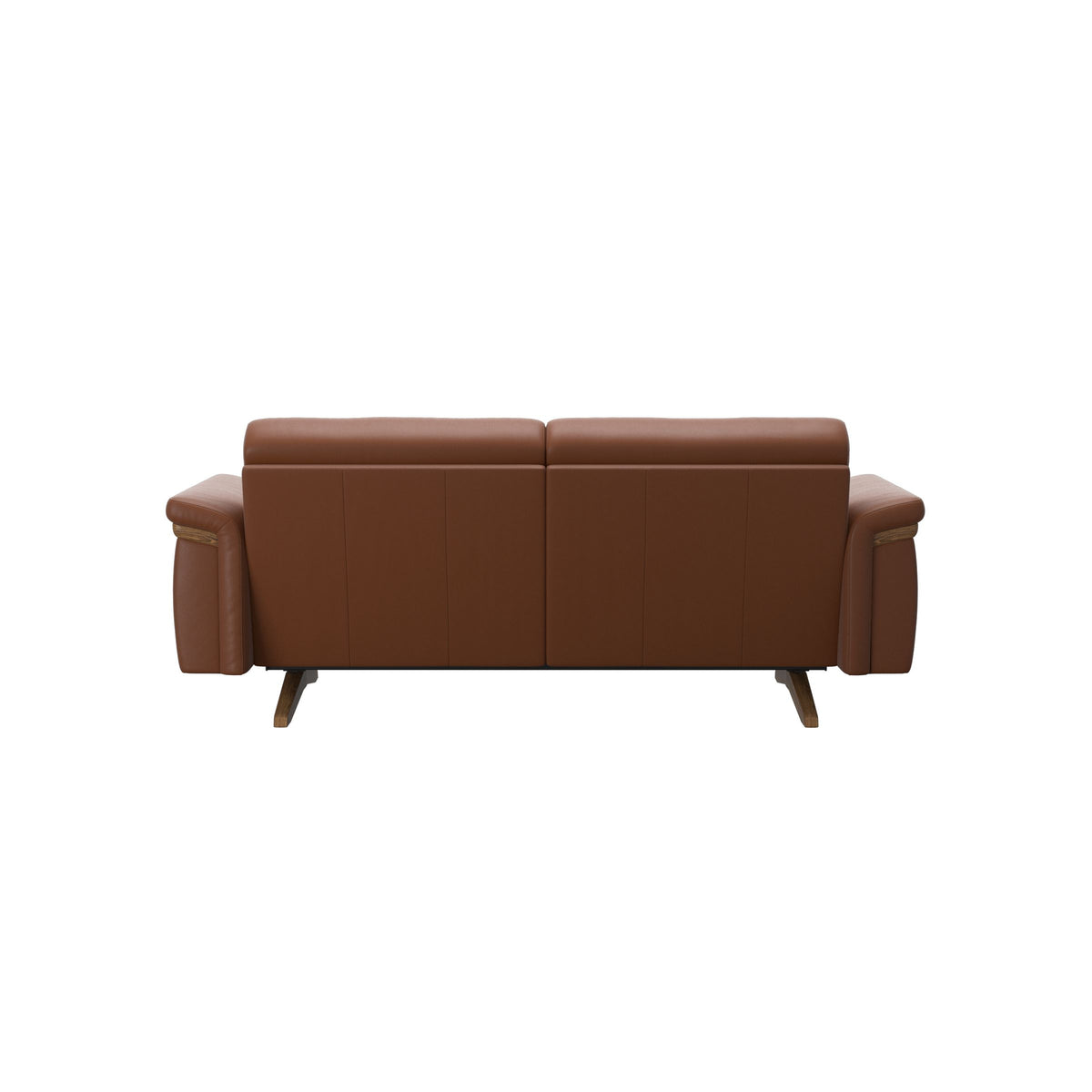 Stressless Stella Wood 2-Seater Sofa in Paloma New Cognac, Teak, rear three-quarter view