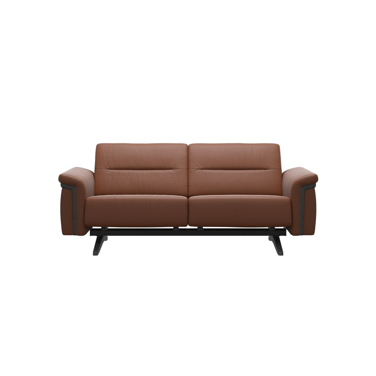 Stressless Stella Wood 2-Seater Sofa in Paloma New Cognac, Grey, front view