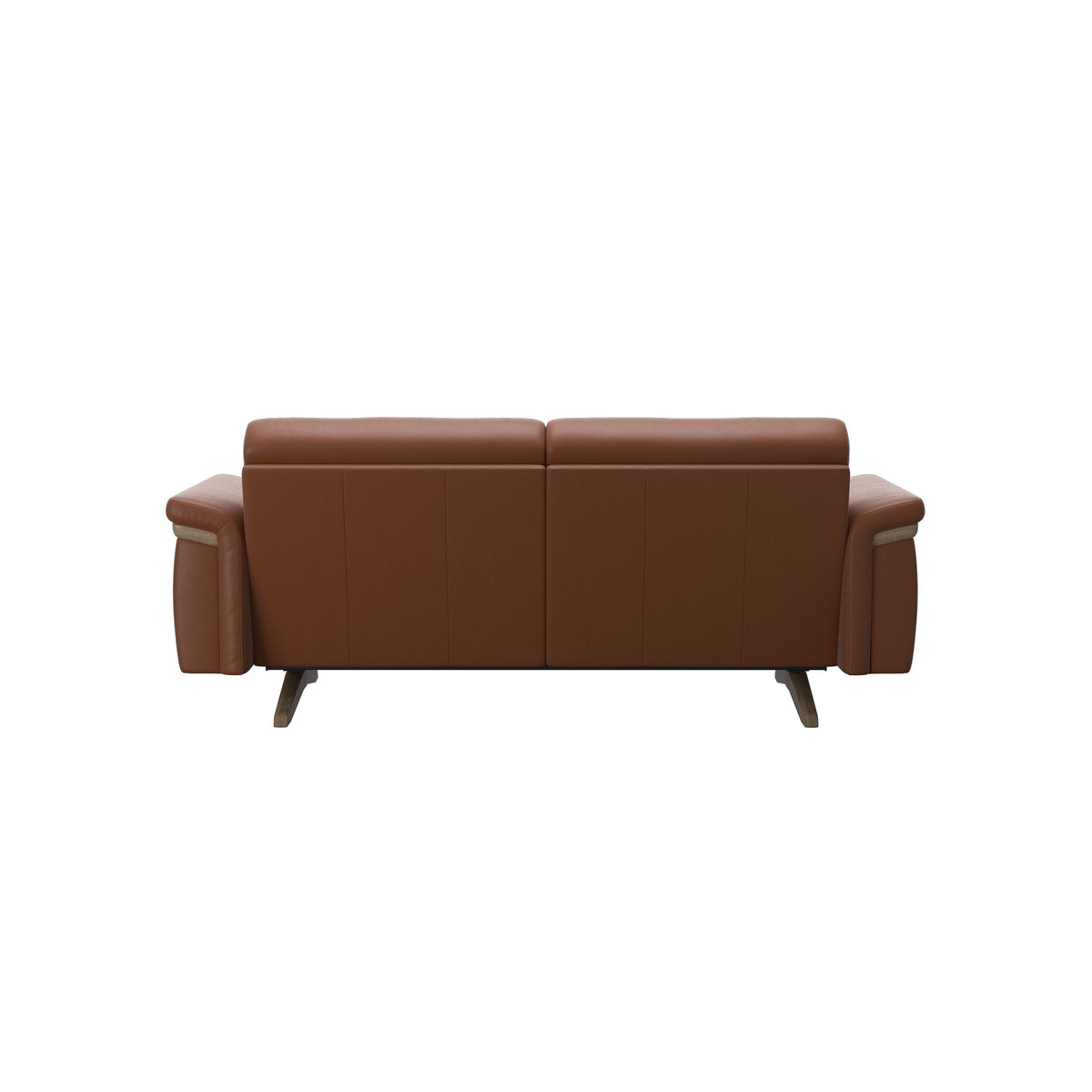 Stressless Stella Wood 2-Seater Sofa in Paloma New Cognac, Smoked Oak, rear three-quarter view