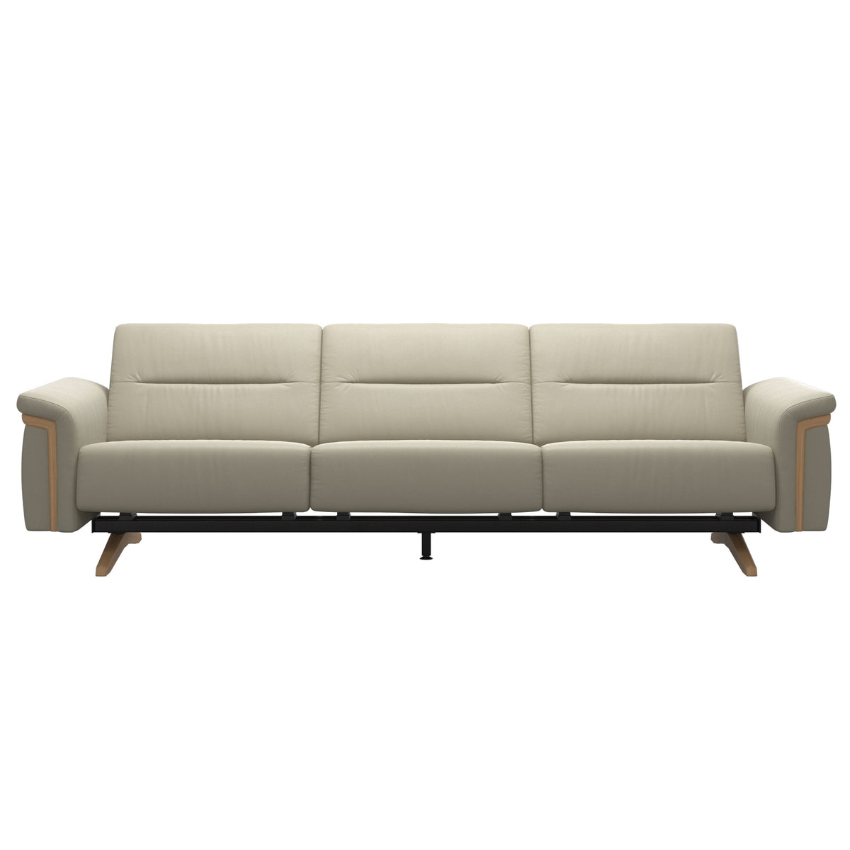 Stressless Stella Wood 3-Seater Sofa in Paloma Light Grey, front view, Oak wood