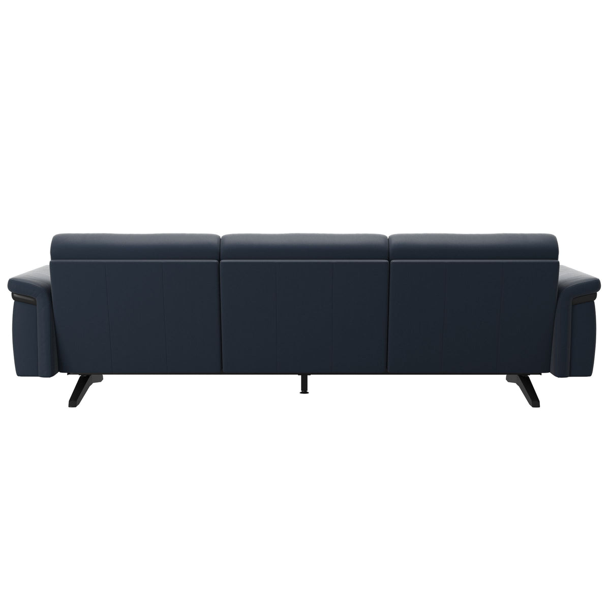 Stressless Stella Wood 3-Seater Sofa in Paloma Oxford Blue, rear three-quarter view, Black wood