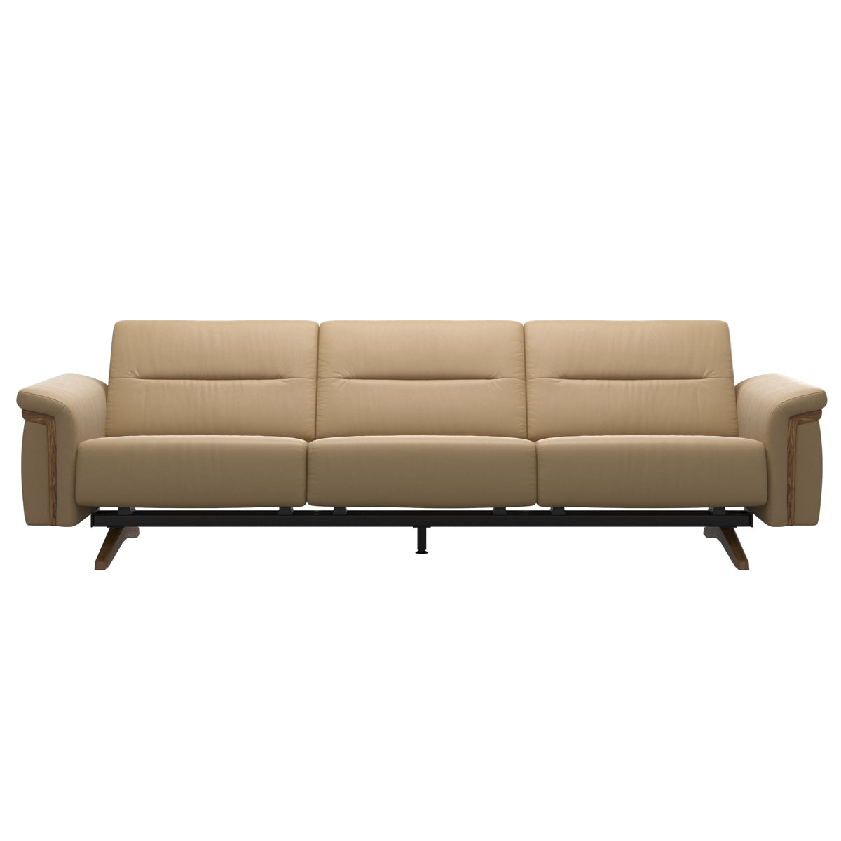 Stressless Stella Wood 3-Seater Sofa in Paloma Sand, front view, Teak wood