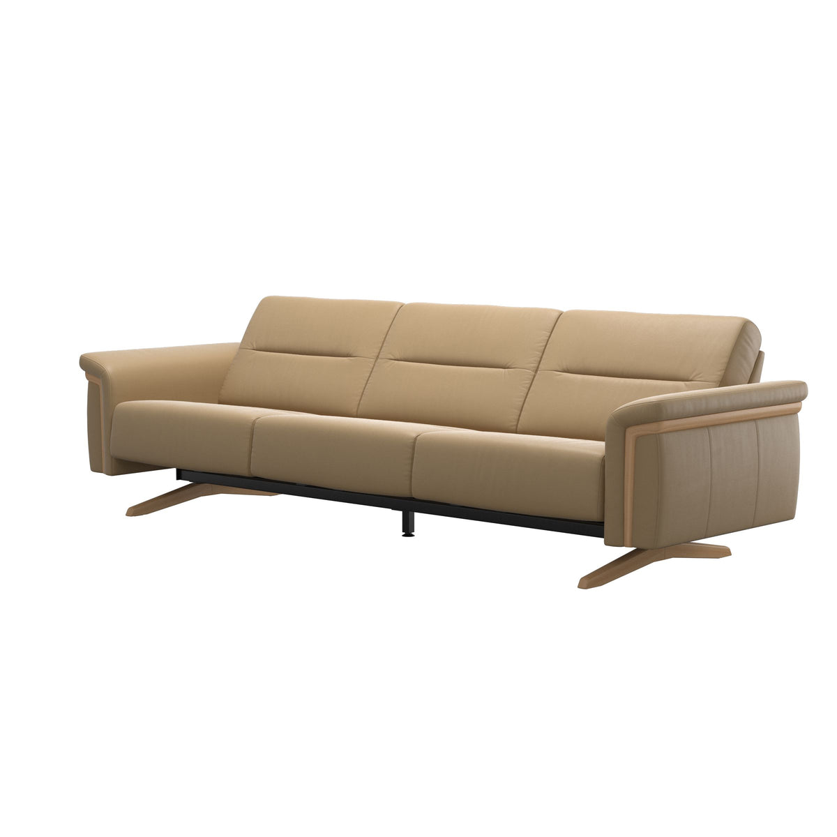 Stressless Stella Wood 3-Seater Sofa in Paloma Sand, side view, Oak wood