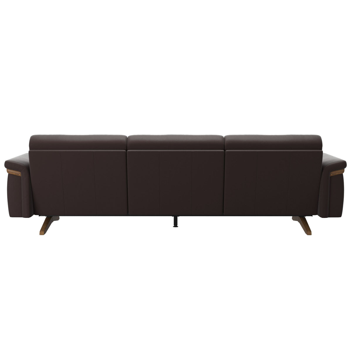 Stressless Stella Wood 3-Seater Sofa in Paloma Chocolate, rear three-quarter view, Teak wood