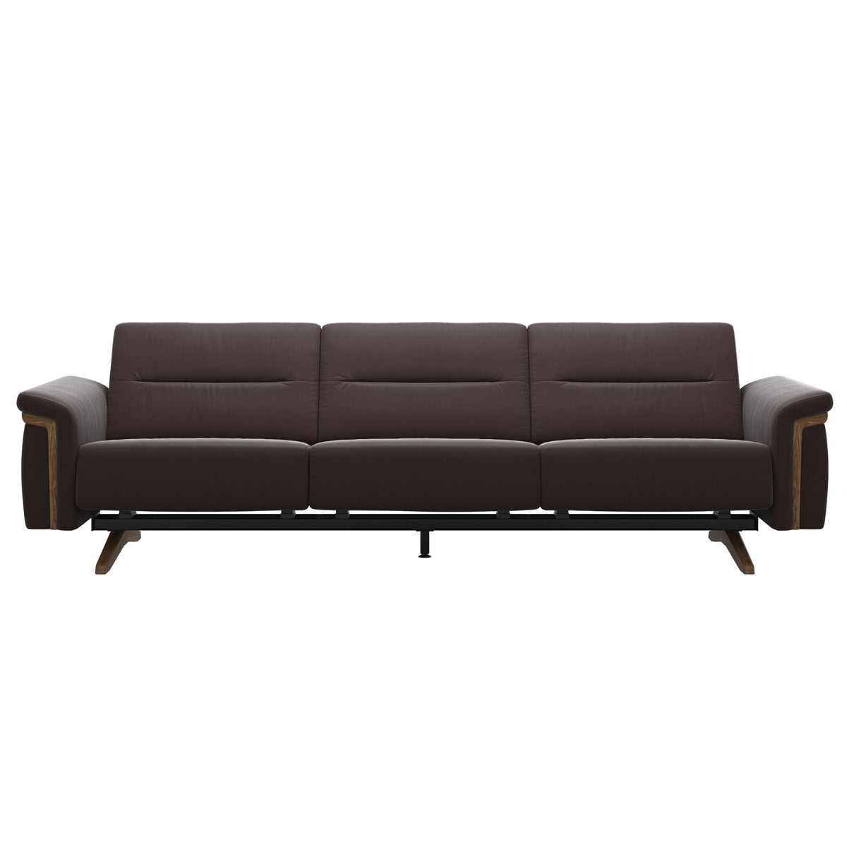 Stressless Stella Wood 3-Seater Sofa in Paloma Chocolate, front view, Teak wood