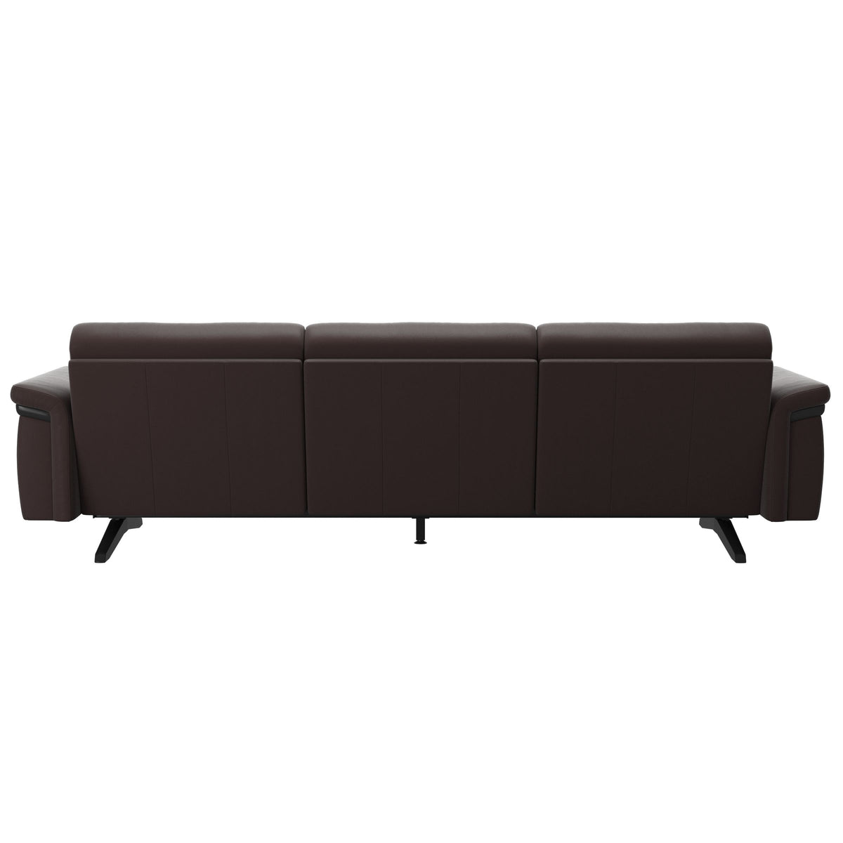Stressless Stella Wood 3-Seater Sofa in Paloma Chocolate, rear three-quarter view, Black wood