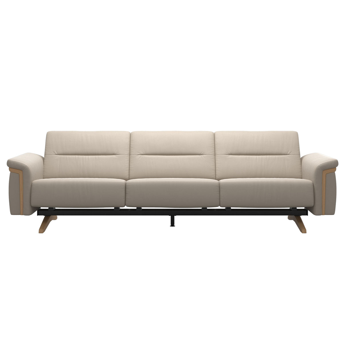 Stressless Stella Wood 3-Seater Sofa in Paloma Fog, front view, Oak wood