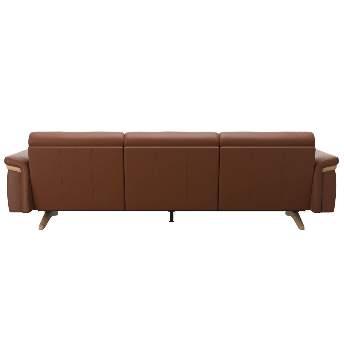 Stressless Stella Wood 3-Seater Sofa in Paloma New Cognac, rear three-quarter view, Oak wood