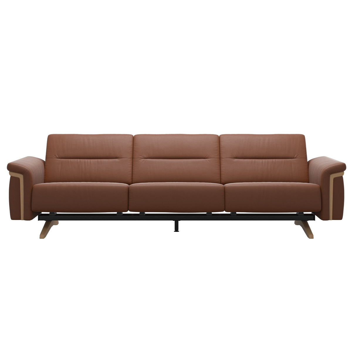 Stressless Stella Wood 3-Seater Sofa in Paloma New Cognac, front view, Oak wood