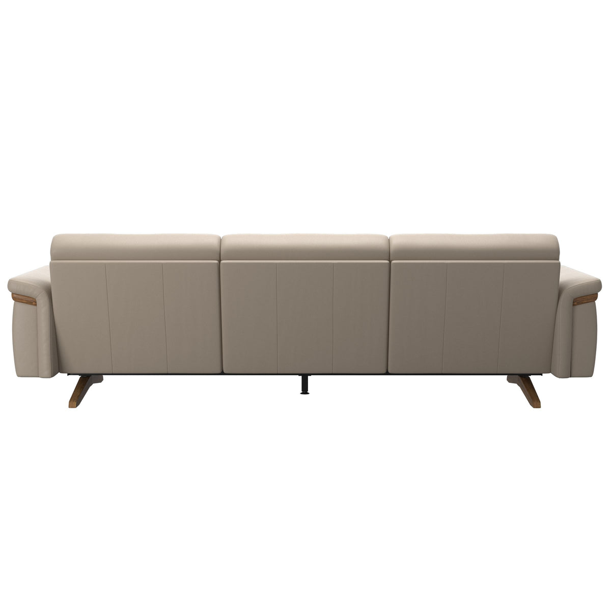 Stressless Stella Wood 3-Seater Sofa in Paloma Mushroom, rear three-quarter view, Teak wood