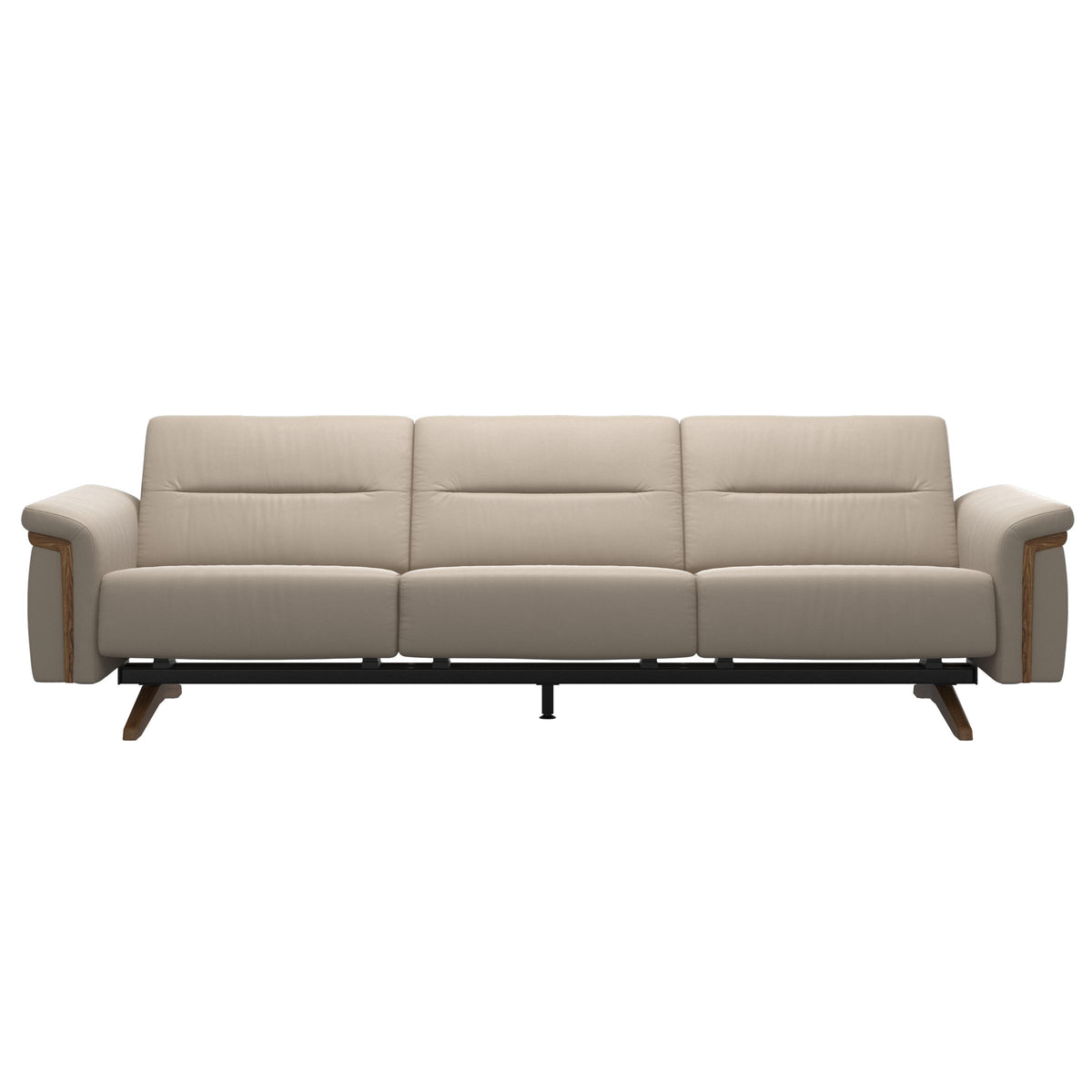 Stressless Stella Wood 3-Seater Sofa in Paloma Mushroom, front view, Teak wood