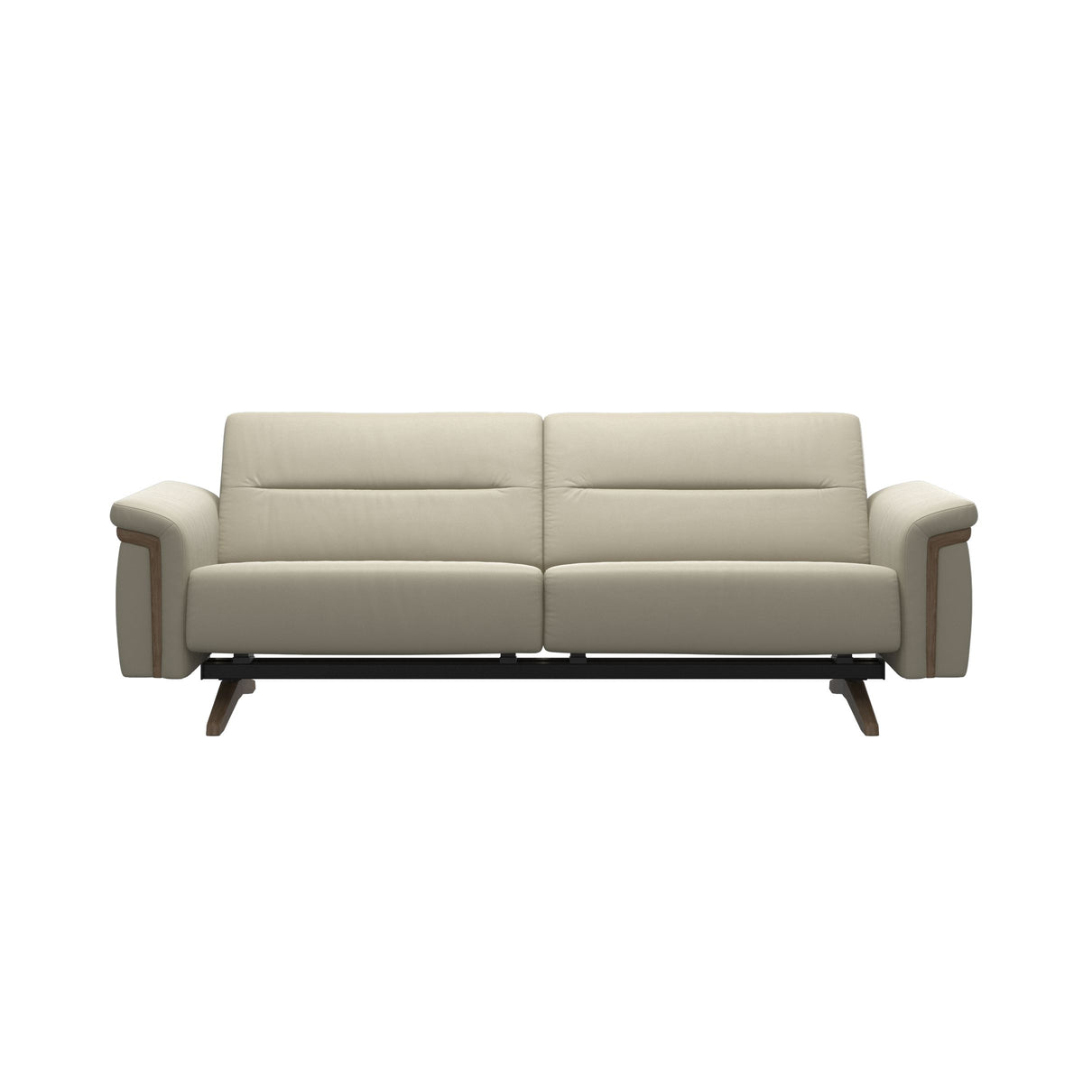 Stressless Stella Wood 2.5-Seater Sofa in Paloma Light Grey, Smoked Oak, front view