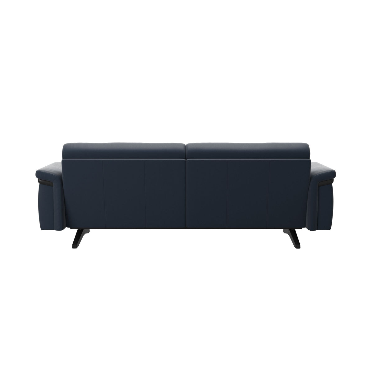 Stressless Stella Wood 2.5-Seater Sofa in Paloma Oxford Blue, rear three-quarter view, Black wood