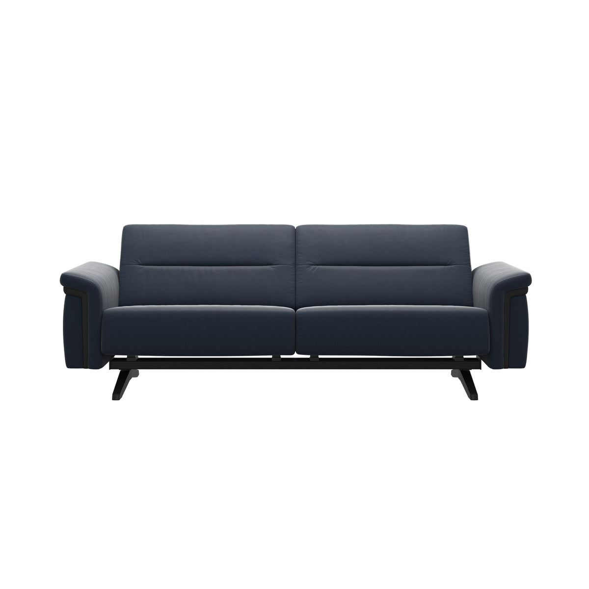 Stressless Stella Wood 2.5-Seater Sofa in Paloma Oxford Blue, front view, Black wood