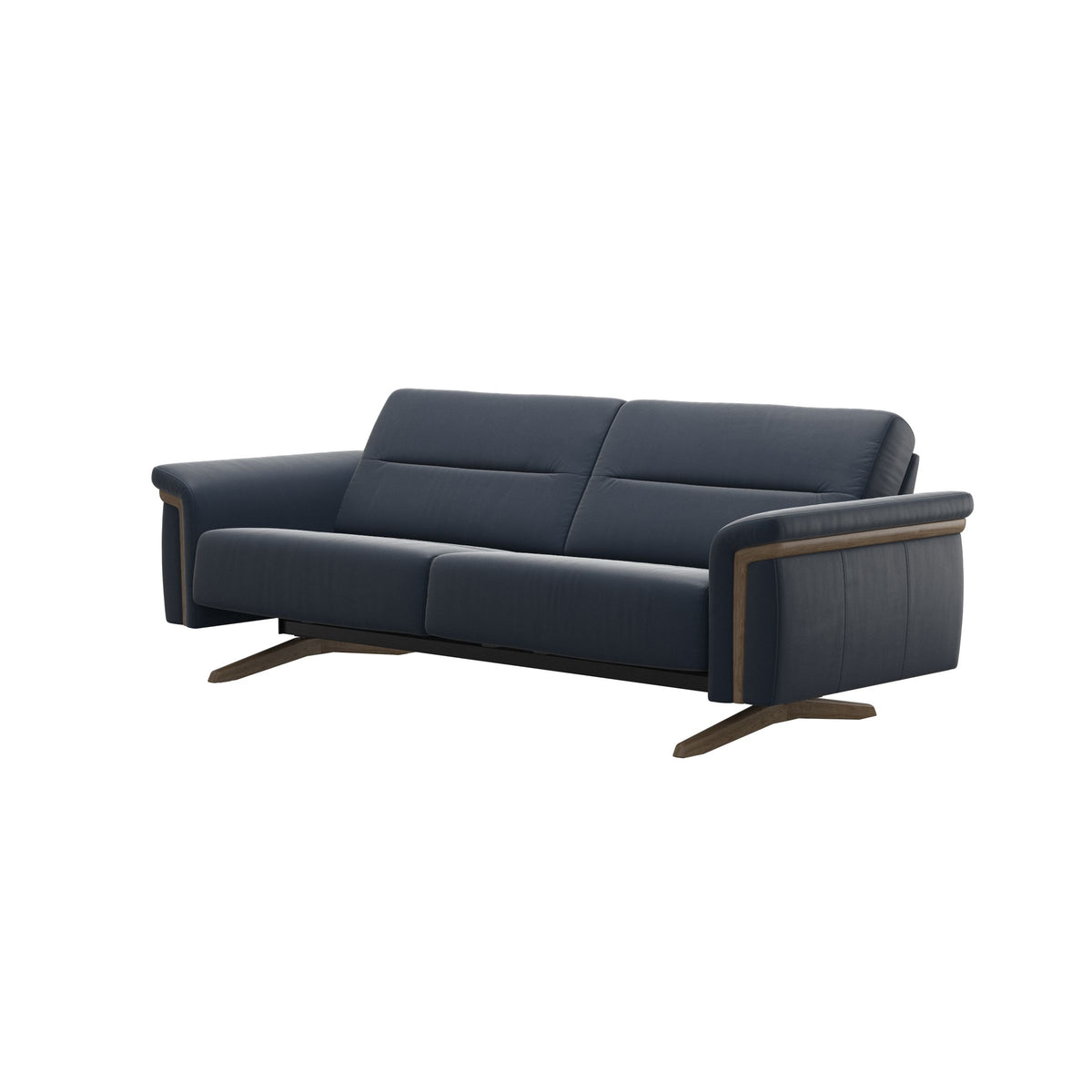 Stressless Stella Wood 2.5-Seater Sofa in Paloma Oxford Blue, Smoked Oak, side view