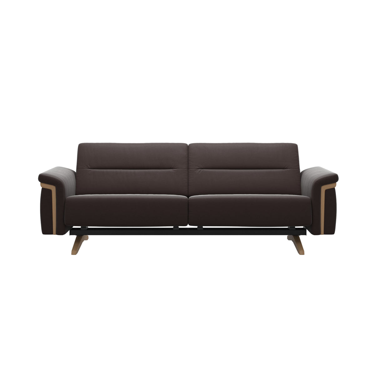Stressless Stella Wood 2.5-Seater Sofa in Paloma Chocolate, front view, Oak wood