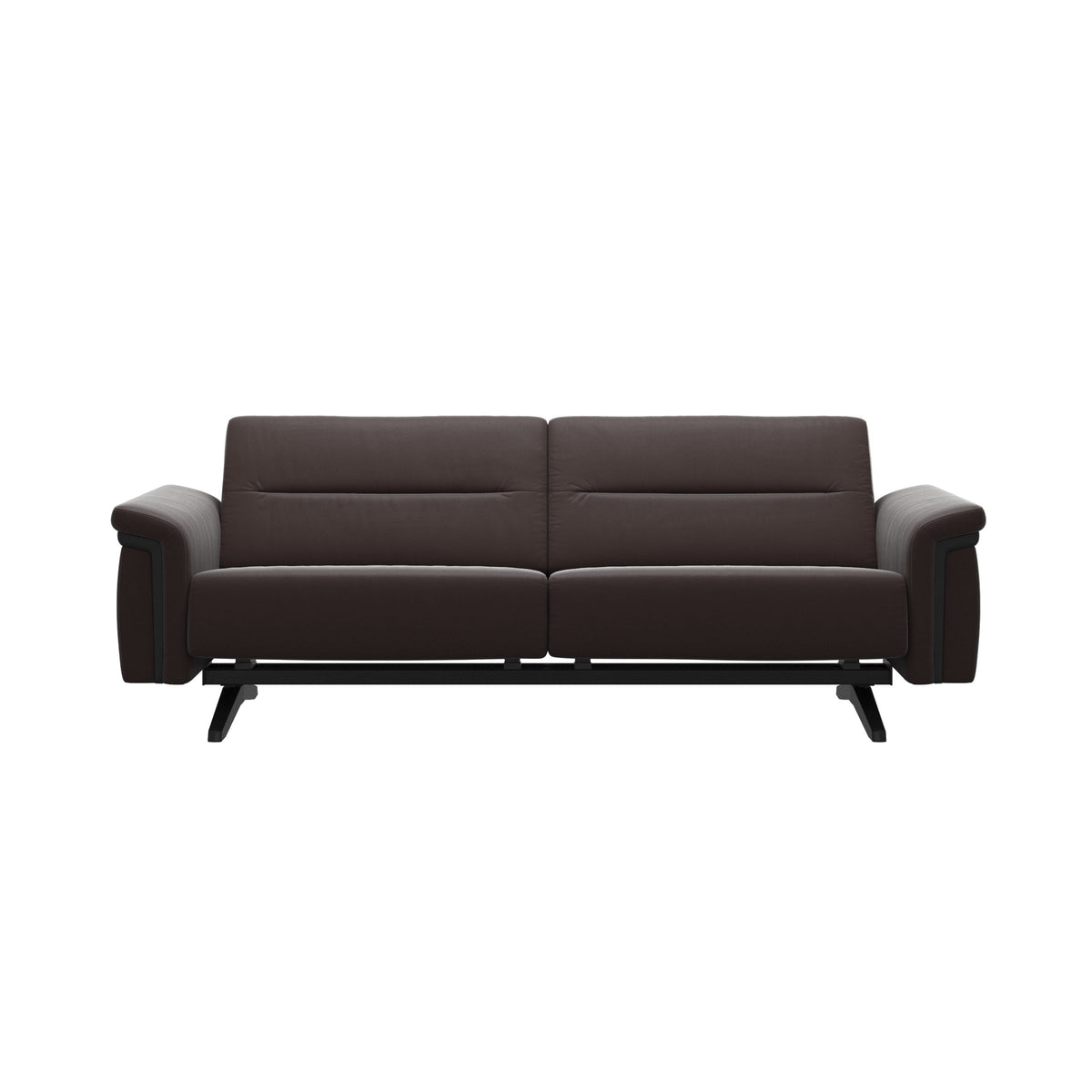 Stressless Stella Wood 2.5-Seater Sofa in Paloma Chocolate, front view, Black wood