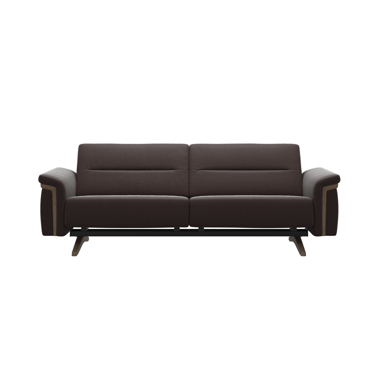 Stressless Stella Wood 2.5-Seater Sofa in Paloma Chocolate, Smoked Oak, front view