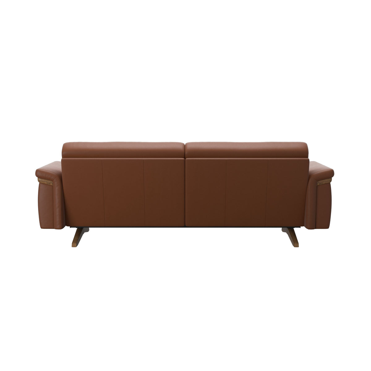 Stressless Stella Wood 2.5-Seater Sofa in Paloma New Cognac, rear three-quarter view, Teak wood