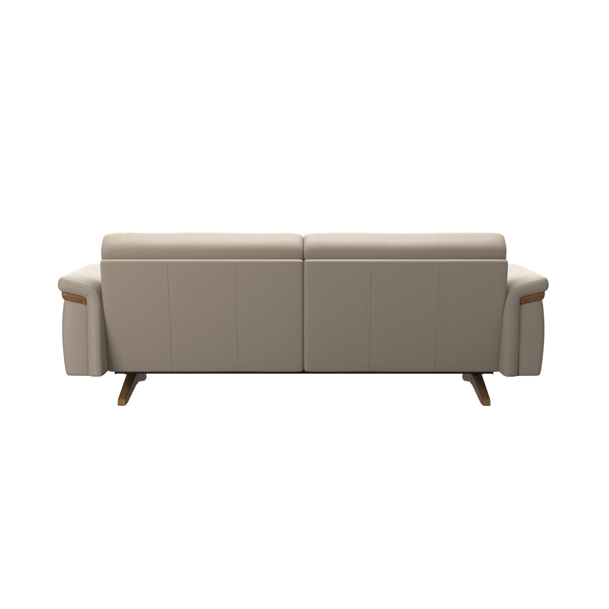 Stressless Stella Wood 2.5-Seater Sofa in Paloma Mushroom, rear three-quarter view, Teak wood