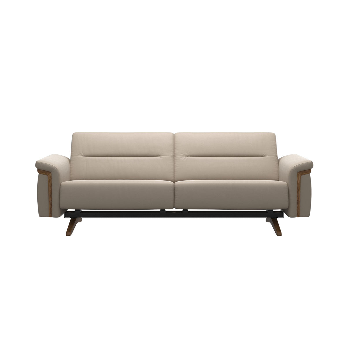 Stressless Stella Wood 2.5-Seater Sofa in Paloma Mushroom, front view, Teak wood