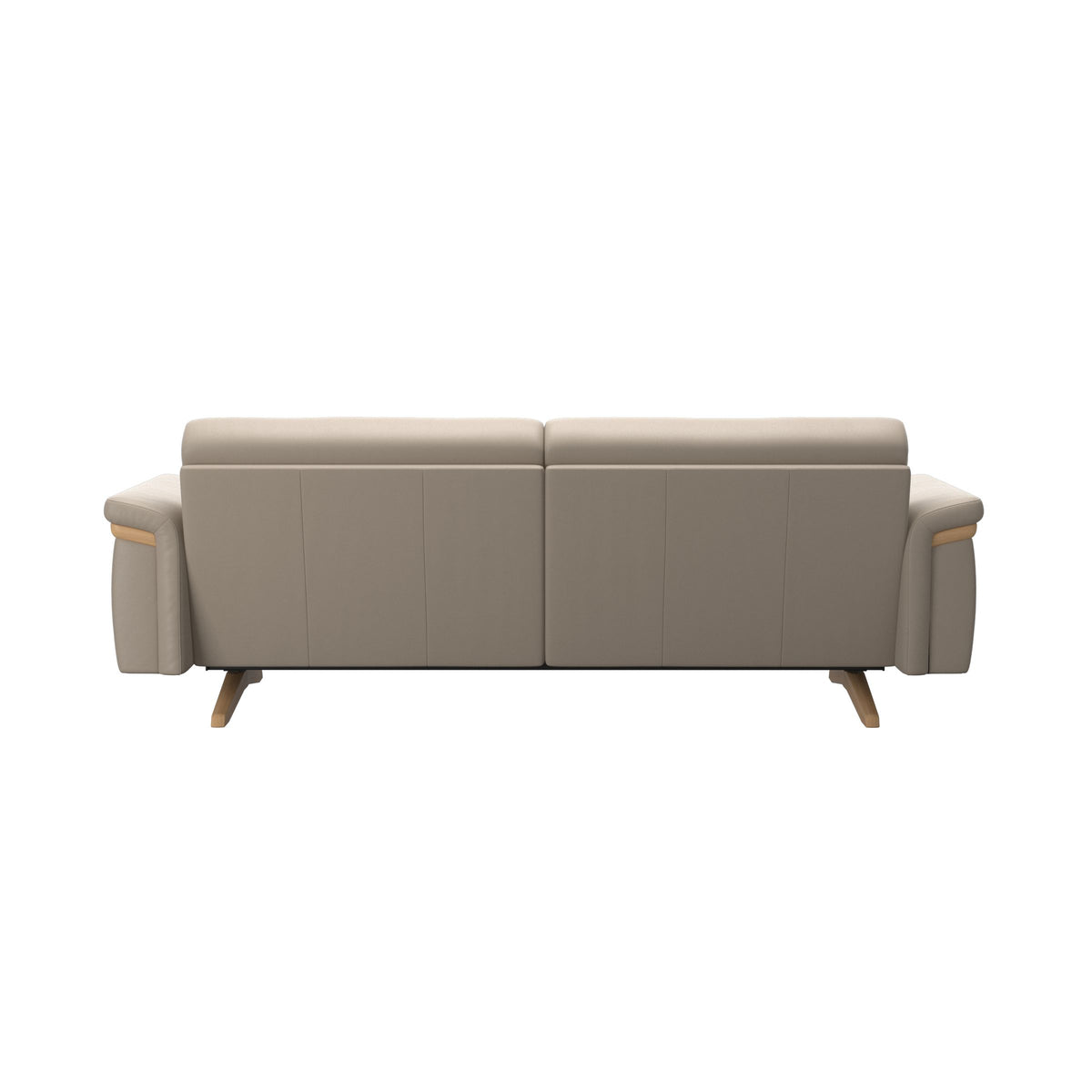 Stressless Stella Wood 2.5-Seater Sofa in Paloma Mushroom, rear three-quarter view, Oak wood