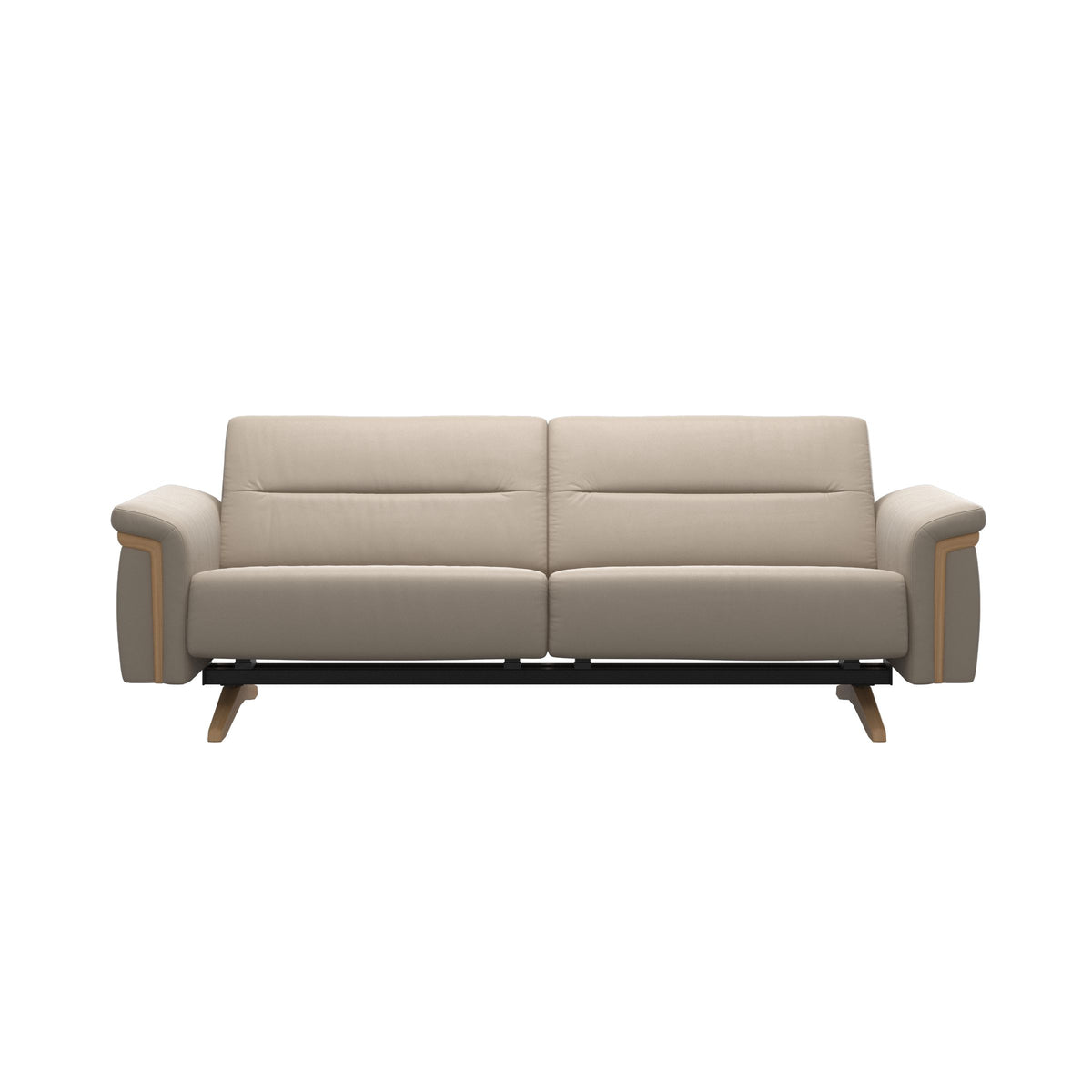 Stressless Stella Wood 2.5-Seater Sofa in Paloma Mushroom, front view, Oak wood