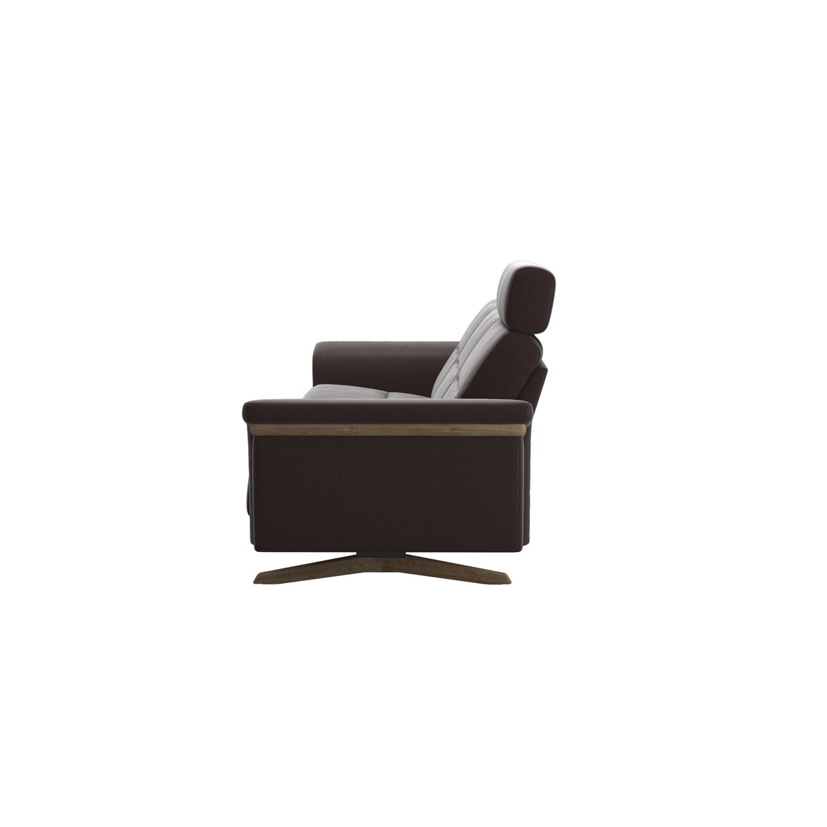 Stressless Stella Wood 3-Seater Sofa with Headrest in Paloma Chocolate, Smoked Oak, back view