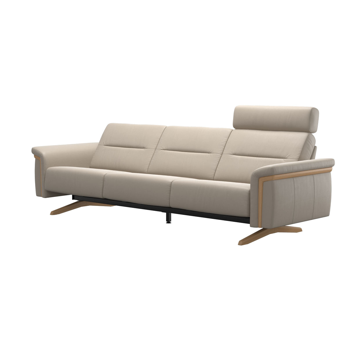 Stressless Stella Wood 3-Seater Sofa with Headrest in Paloma Fog, Oak, side view