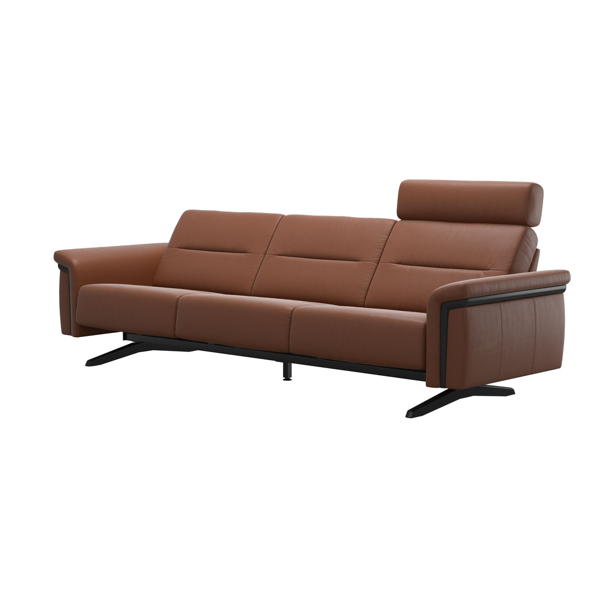 Stressless Stella Wood 3-Seater Sofa with Headrest in Paloma New Cognac, Black, side view