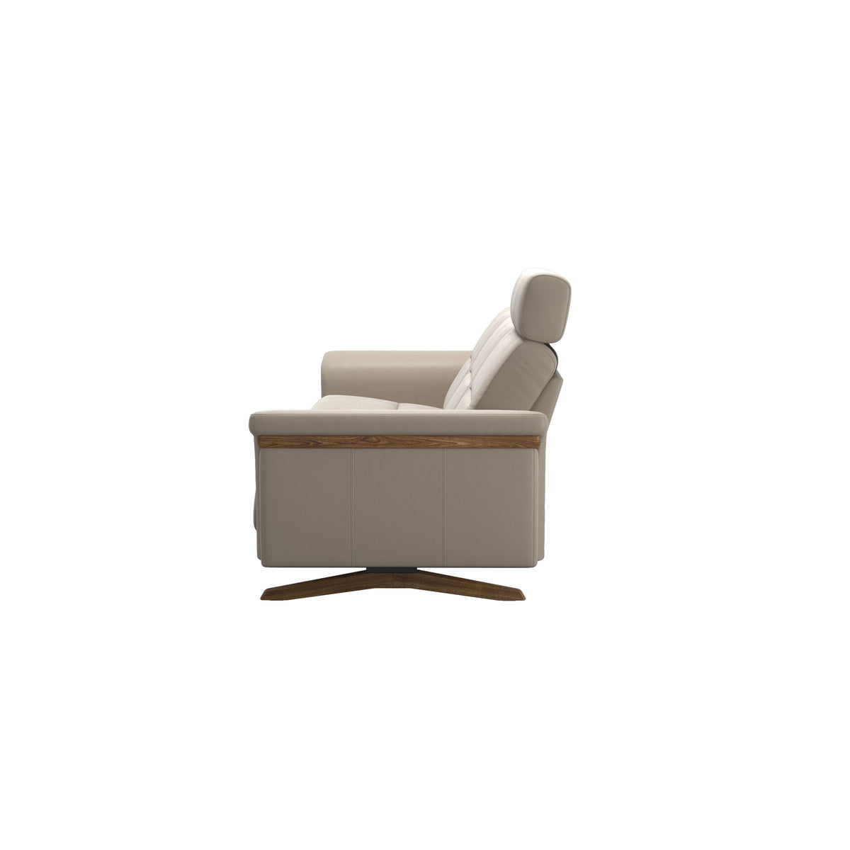 Stressless Stella Wood 3-Seater Sofa with Headrest in Paloma Mushroom, Teak, back view