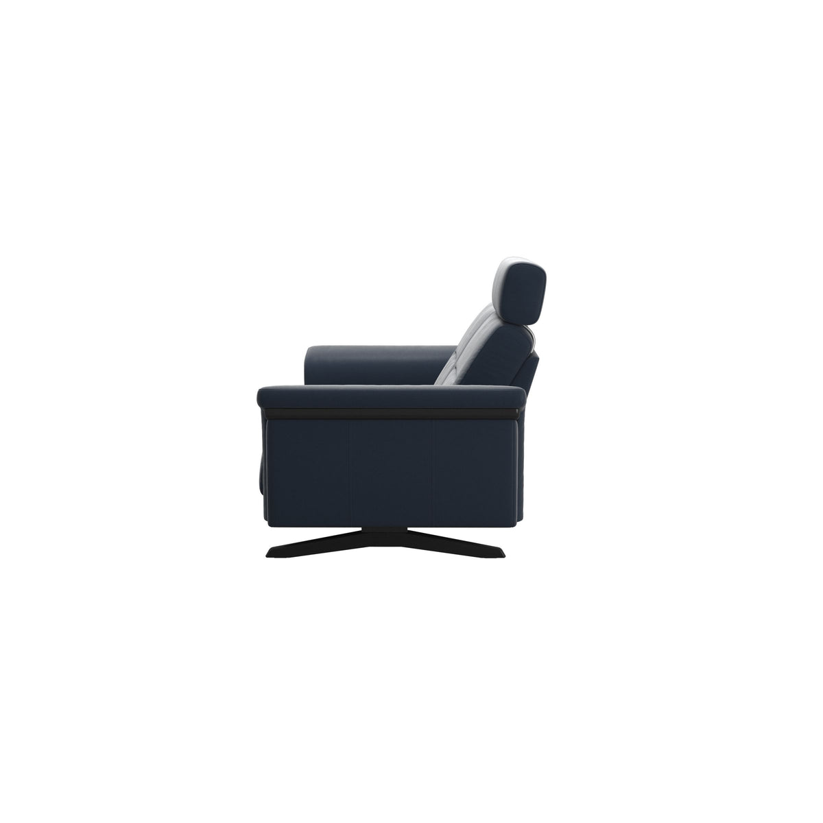 Stressless Stella Wood 2-Seater Sofa with Headrest in Paloma Oxford Blue, back view, Black wood