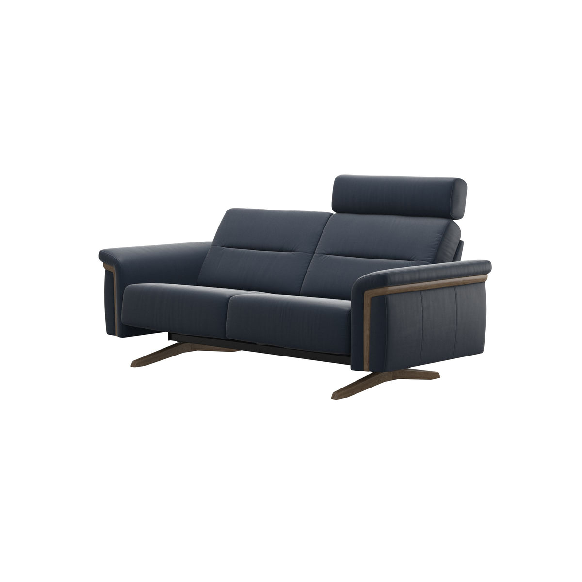 Stella Wood - 2-Seater Sofa with Headrest - Paloma Oxford Blue - Smoked Oak