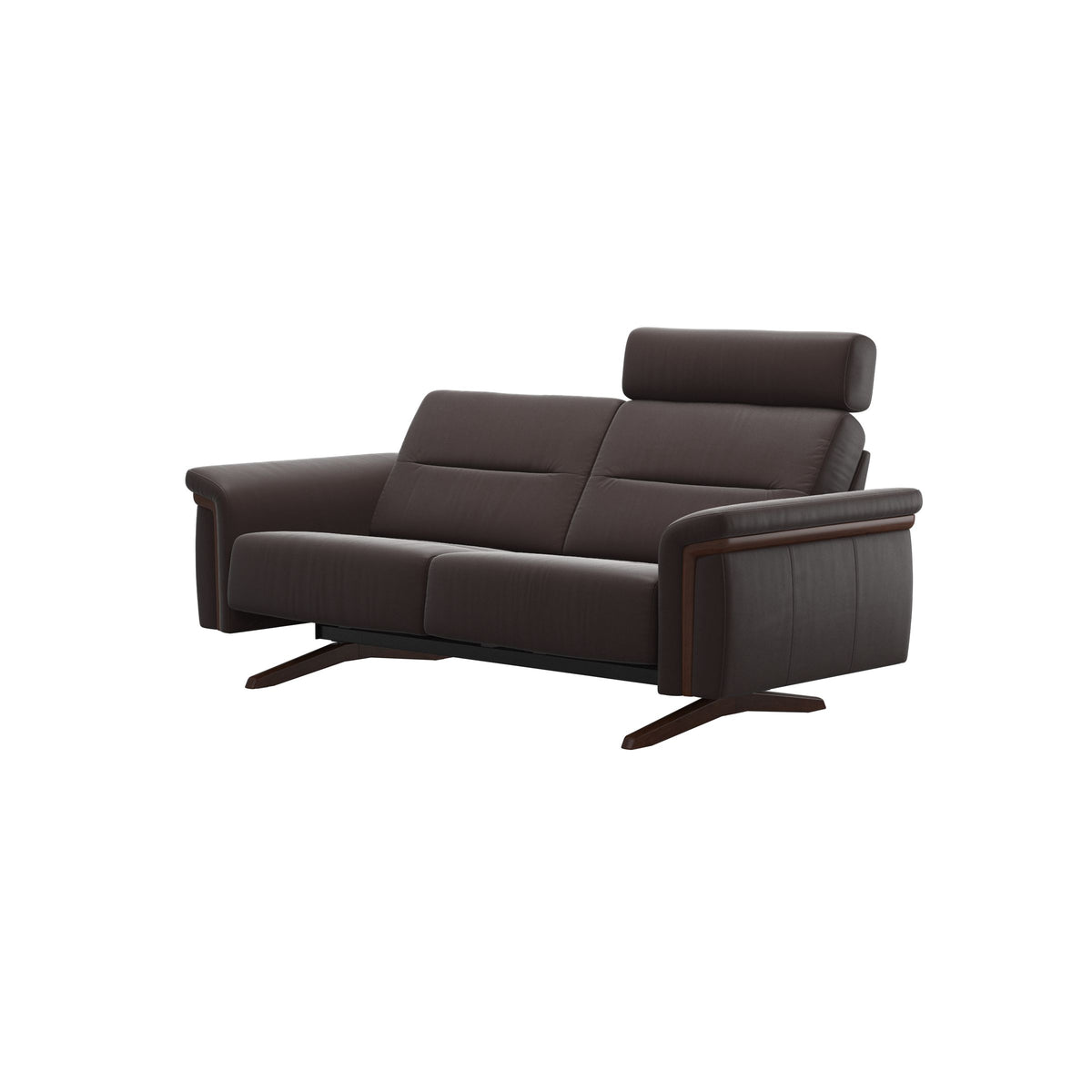 Stressless Stella Wood 2-Seater Sofa with Headrest in Paloma Chocolate, Brown, side view
